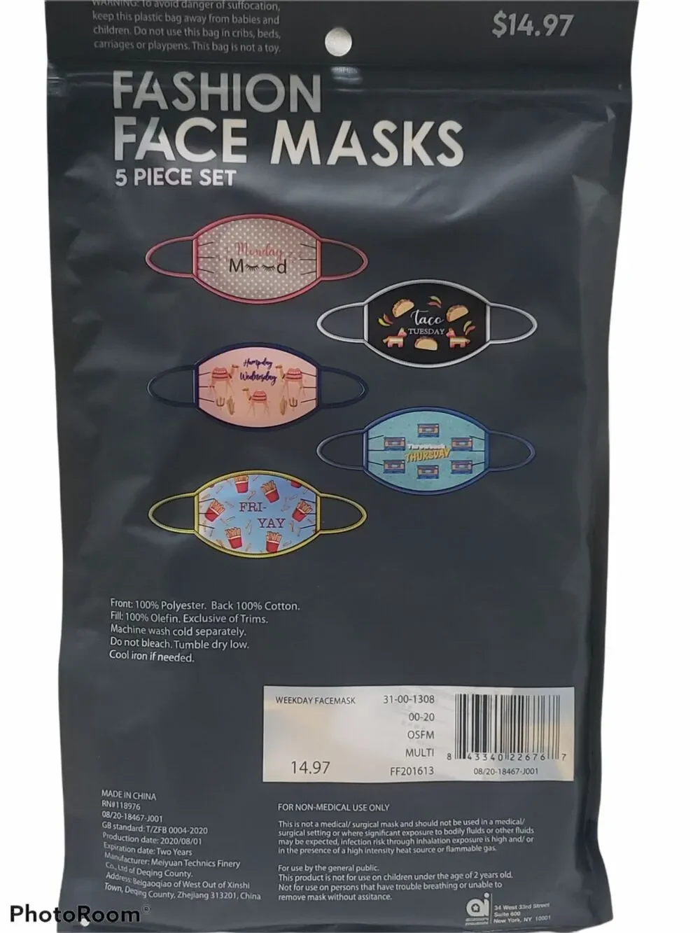 Daily Fashion Fries Tacos Variety Cloth Face Masks 5 Pack